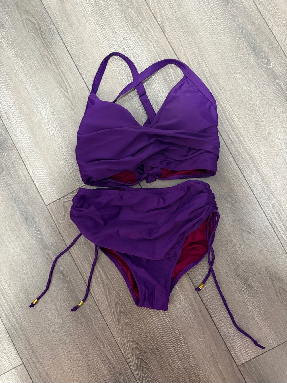 Women's Purple Two-Piece Bikini Set - Twist Front Top & High-Waist Bottoms